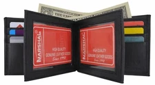 Marshal® Leather Bifold 9 Credit Card Slot 3 ID Windows Black Men's Wallet