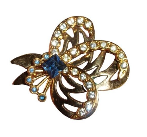 Vintage Gold Tone Rhinestone Bow Brooch - Picture 2 of 10