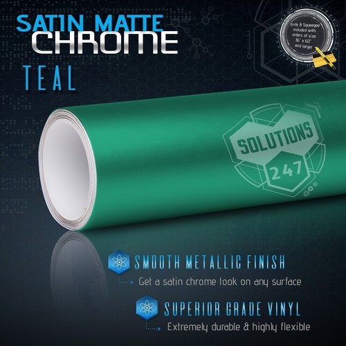 36" x 60" In Teal Satin Matte Chrome Metallic Vinyl Wrap Sticker Bubble Free Air - Picture 1 of 8