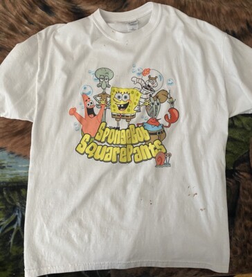 Sponge Bob Square Pants Mens T Shirt X Large White Short Sleeve Cotton Y2K Logo