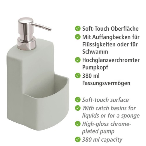 WENKO Dishwashing Liquid Dispenser Festival Grey Refillable Soap Dispenser with Handle... - Picture 2 of 6