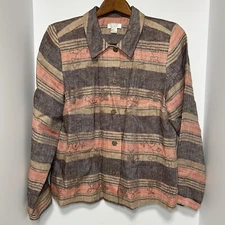 Women’s Linen Button-Down Blouse Medium Plaid Embroidered Christopher & Banks