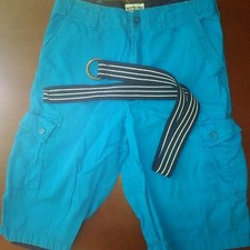 URBAN PIPELINE Boys Turquoise Teal Cargo Shorts with Striped Webbed Belt Size 18