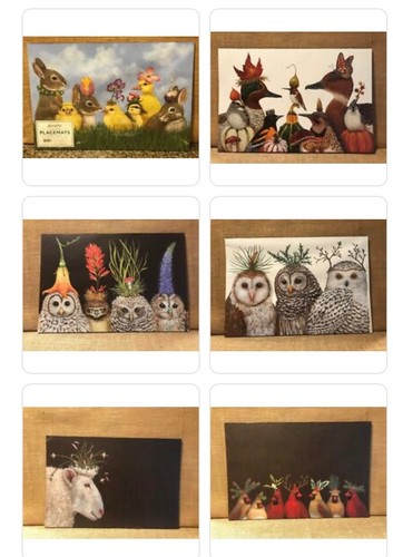 FRAMABLE PAPER PLACE MAT CARDINAL BIRDS WITH FLOWERS ARTIST VICKY SAWYER - Picture 9 of 9