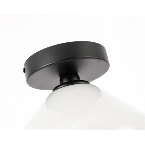 Living District Gene 1-Light Metal & Glass Flush Mount in Black/Frosted White - Picture 9 of 10