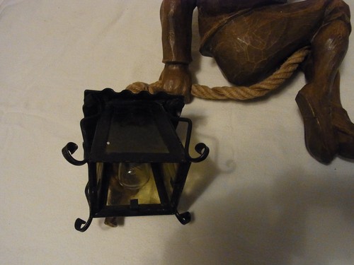 Smily Mountain Climber Lamp Hand Carved Wood Vintage German #UEBN - Picture 9 of 12