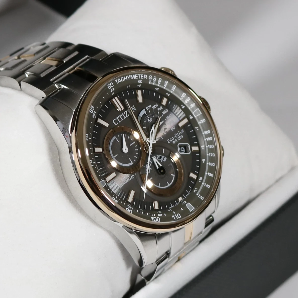 Citizen PCAT Eco Drive Two Tone Grey Dial Chronograph Men s Watch