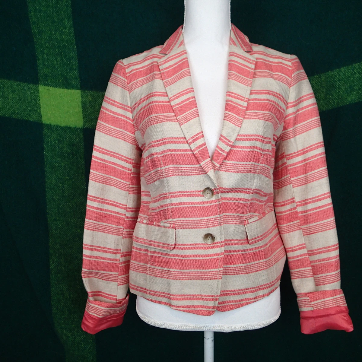 loft ann taylor BLAZER SUIT Jacket SZ 4 pink beige stripes linen blend z2