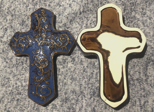 Scatola portabicchieri a croce con coperchio pervinca blu scatola gioielli ceramica regalo cristiano - Foto 4 di 7