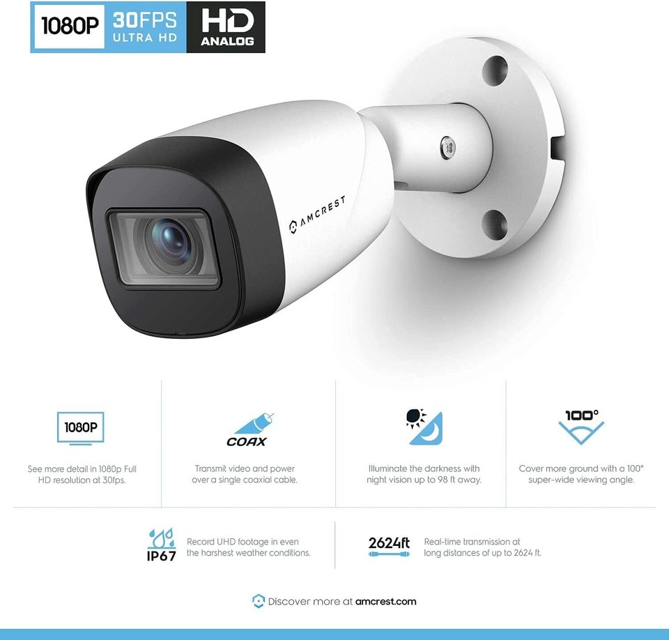 Amcrest 1080P Bullet Security Camera - Outdoor HDCVI Camera With 98ft Night Vision (Renewed)