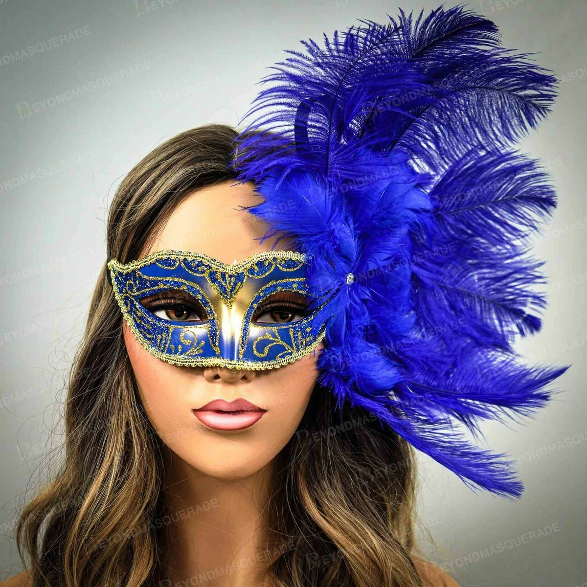 Blue Masquerade Masks Feathers Masquerade Mardi Gras Party Mask