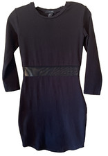 Forever 21 Black Bodycon Dress Sz S Sheer Mesh Waist Long Sleeve