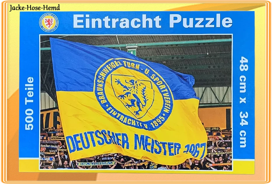 MARKENLOS Puzzle 500 Teile Eintracht Braunschweig Fahne Meister 1967 Gelb Blau Löwe NEU