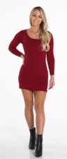 NVGTN Size XL Red Ribbed Stretch Mini Dress Long Sleeve Side Slits EUC #T10-1