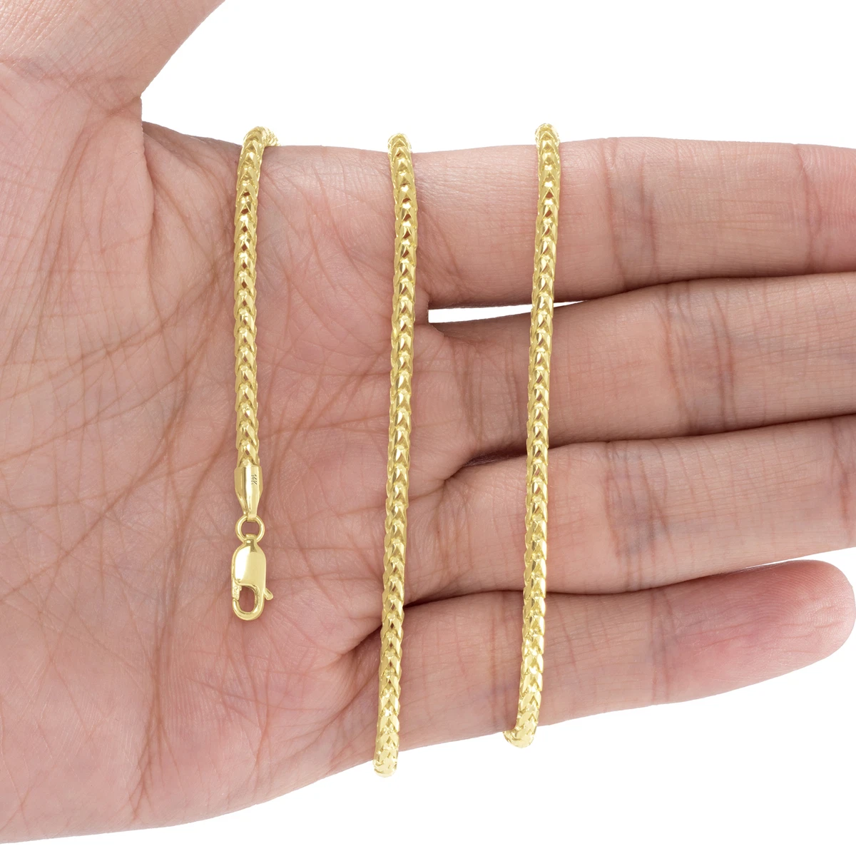 14K Yellow Gold Solid Mens 2.7mm Round Franco Square Wheat Chain