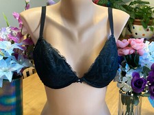 0321 Wacoal 34D BLACK Lace Removeable Pad Plunge Underwire Bra 85575 VTG B