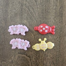 Vtg Goody Stay Put Girls Insect Barrettes Butterfly Bumblebee Ladybug Set Of 4