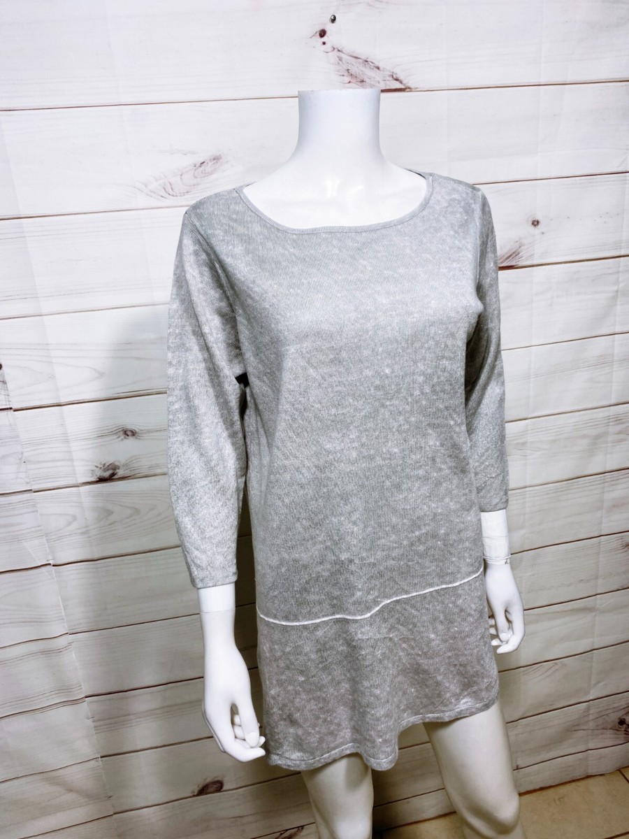 Pure Jill Womens Dress Size M Petite Pearl Grey 3/4 Sleeve Linen