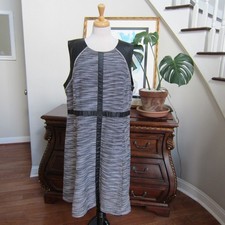 Calvin Klein Black & Gray Tweed Faux Leather Trim Fit & Flare Dress size 20W