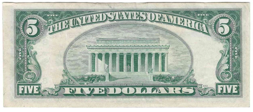 1950 B $5 Federal Reserve Obstructed Printing Error Note - Image 2 of 2