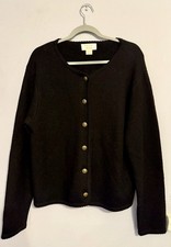 Vintage Tally-Ho 100 Wool Cardigan Large Sweater Black Made in China