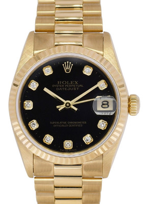 Rolex Datejust President 18k Yellow Gold Black Diamond Dial 31mm Watch A 78278