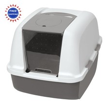 Catit Airsift Jumbo Hooded Litter Pan Warm Gray White Gray White Privacy Easy