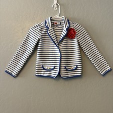Janie and Jack blue and white striped ponte blazer with red rosette size 6