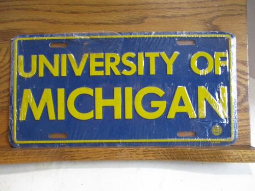 University Of Michigan Vintage Metal License Plate NOS Wolverines Car Tag Blue