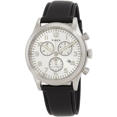 Timex Waterbury Traditional Mens Watch 42MM Case Chronograph Black Leather Strap
