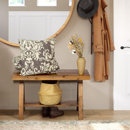 Farmhouse Wood Bench, Rustic Indoor Storage Bench for Entryway, Living Room, ... - Picture 2 of 6
