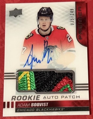 2019-20 Upper Deck Premier Acetate Rookie Auto Patch Adam Boqvist /149 AU, MEM