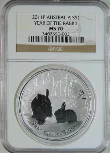2011 P Australia Lunar Year of the Rabbit 1oz .999 Silver $1 Coin NGC MS70