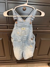 OshKosh B'gosh Light Wash Denim Short Overalls with Embroidered Butterflies