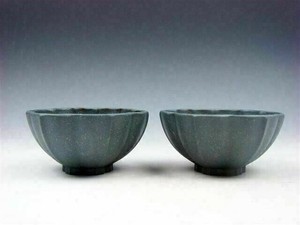 Pair YiXing Zisha Clay Hand Crafted Flower Petal Shaped Tea Cups #07012401