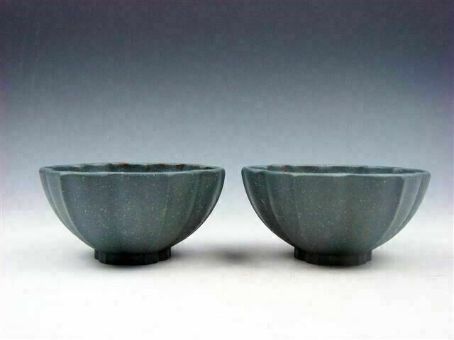 Pair YiXing Zisha Clay Hand Crafted Flower Petal Shaped Tea Cups #07012401