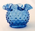 Vintage Fenton Hobnail Vase Colonial Blue Ruffled Crimped Edge 3"