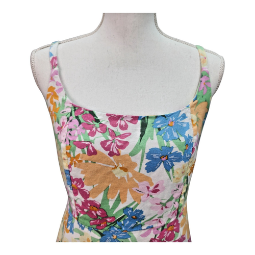Old Navy Sundress Womens MEDIUM Pink Floral Linen Blend Pockets Boho Cottagecore - Picture 5 of 13