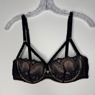 Adore Me Kimmy Black Push Up Lace Cage Balconette Bra 36C Underwire Strappy