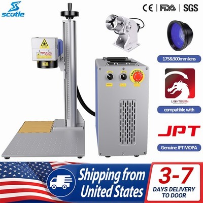60W JPT MOPA Fiber Laser Engraver Rotary 175&300mm Lens Color Marking for Metal