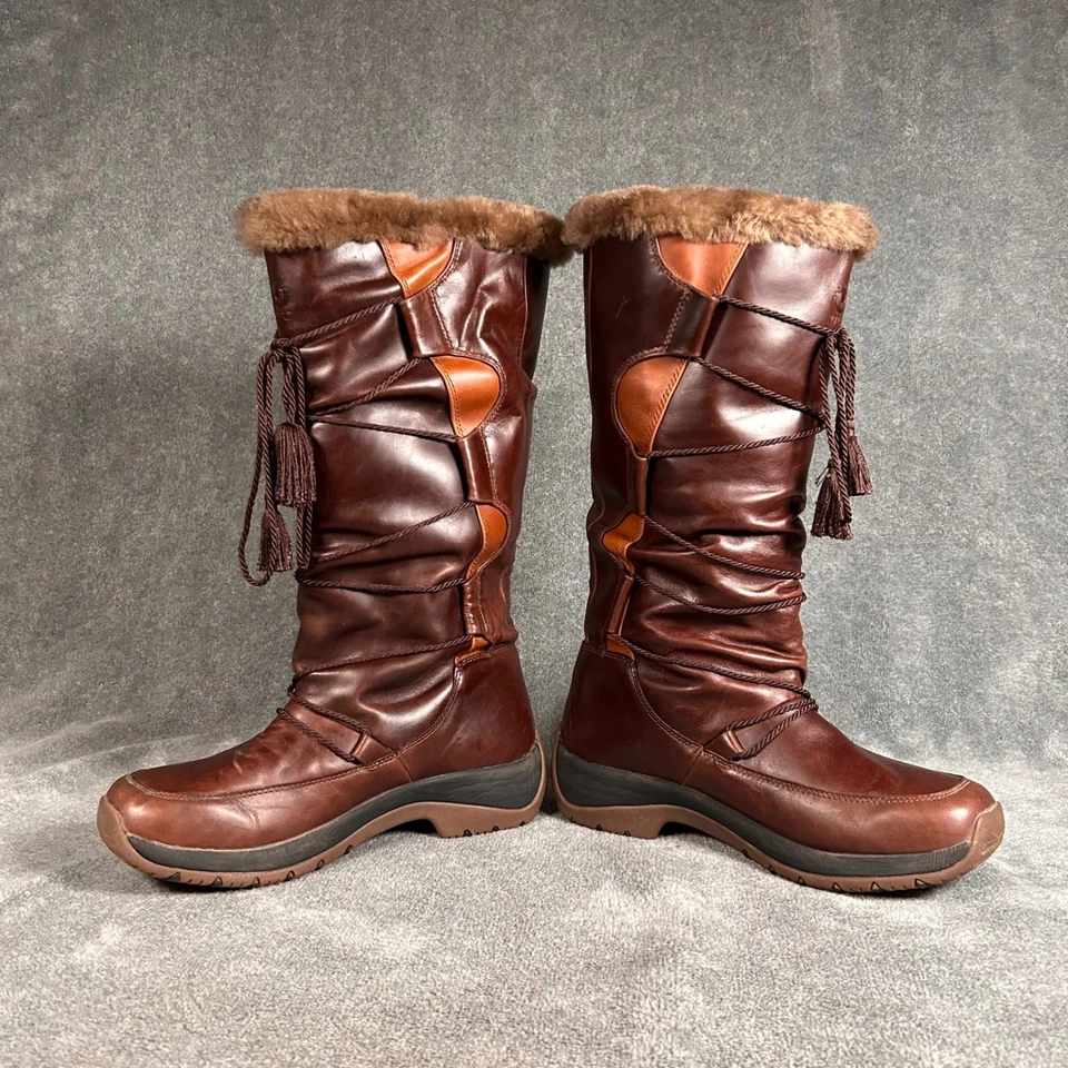Botas ULU Cuero Forradas de Piel Altas Invierno Nieve Para Mujer 9 Marrón Con Cordones Foto 2 de 4