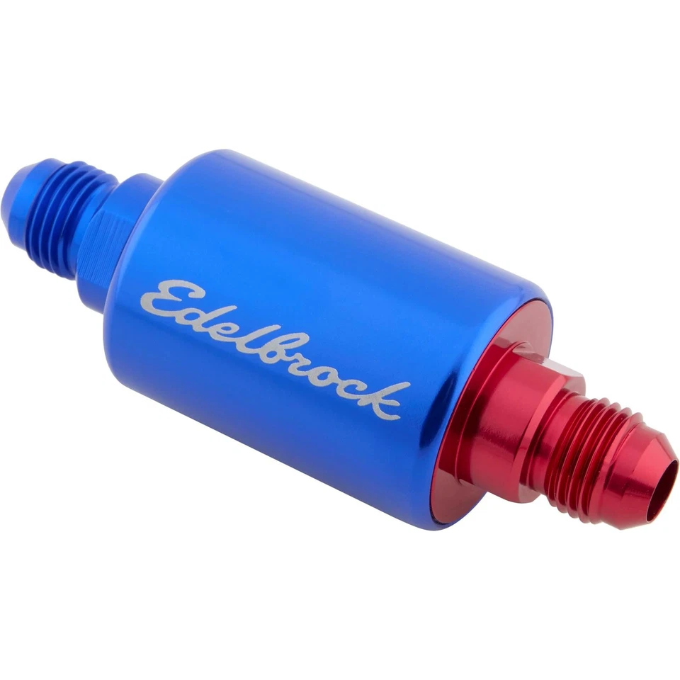 Filtro de combustível em linha Edelbrock 8130, azul anodizado, alumínio - Imagem 2 de 4