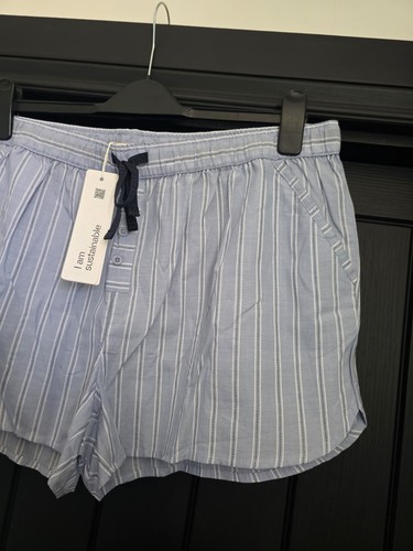 Esprit Blue Stripe 100% Cotton Lounge PJ Bottom Nightwear Shorts UK Size 18 - Picture 6 of 17