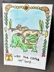 ACEO Original Art by C3 Design Goods - fat frog/bread/croissant/border design