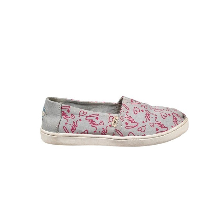 Toms Kids Classic Glacier Gray Love Print Espadrilles Size 1.5 Girls Shoes