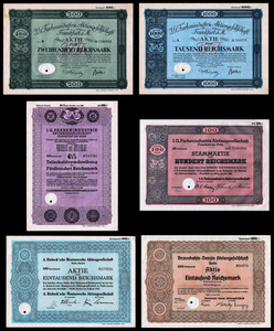 I.G. Farben The Criminal Conglomerate Set of 6 Stocks Third Reich Finance VF+