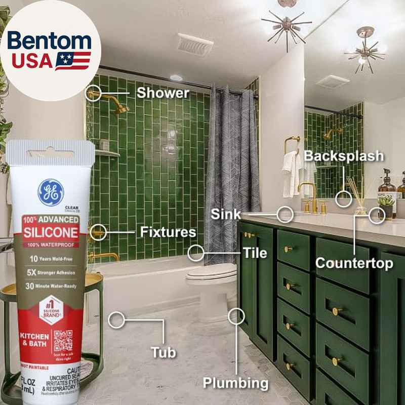 Advanced Silicone Caulk for Kitchen & Bathroom, Clear, 2.8 Fl Oz Tube, 1 Pack -