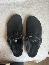 Birkenstock Shearling Black Suede Leather Boston Clogs EU Size 40 Women's