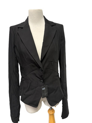 NWT PATRIZIA PEPE Blazer Jacket Pleated Back Two Button Coat Black Womens EU 46
