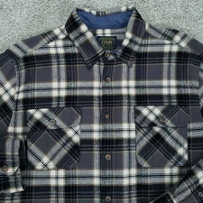 Jachs MFG Flannel Mens Large Gray Beige Plaid Heritage Heavyweight Button Shirt